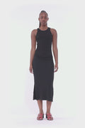 Soft Cotton Rib Tank Top Long Dress - Black