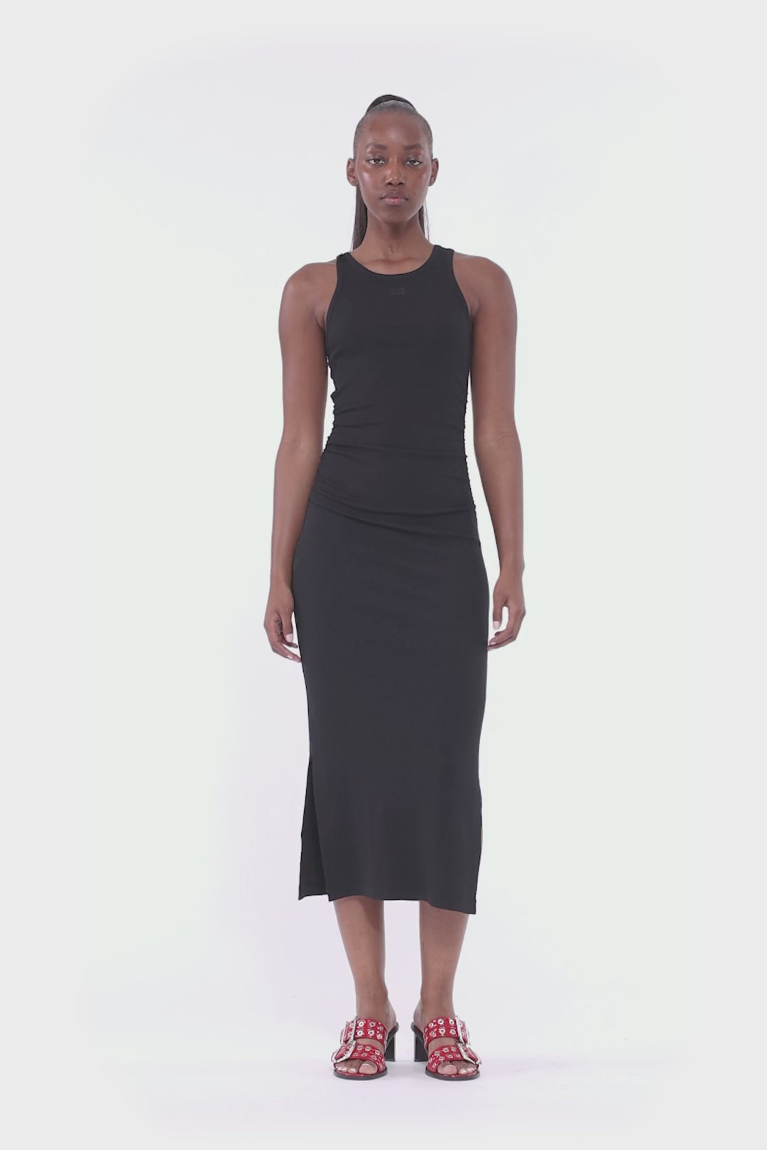 Soft Cotton Rib Tank Top Long Dress - Black