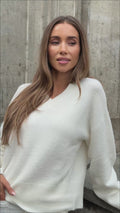 Lina Wool V-Neck Knit Sweater - Off White