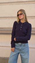 Marte LS Rib Polo Knit - Navy