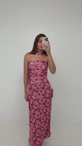 Josefine Mesh-klänning - Rosa blommig