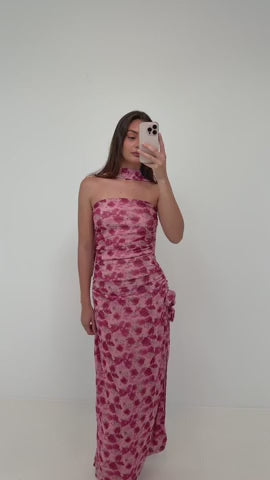 Josefine Mesh-klänning - Rosa blommig