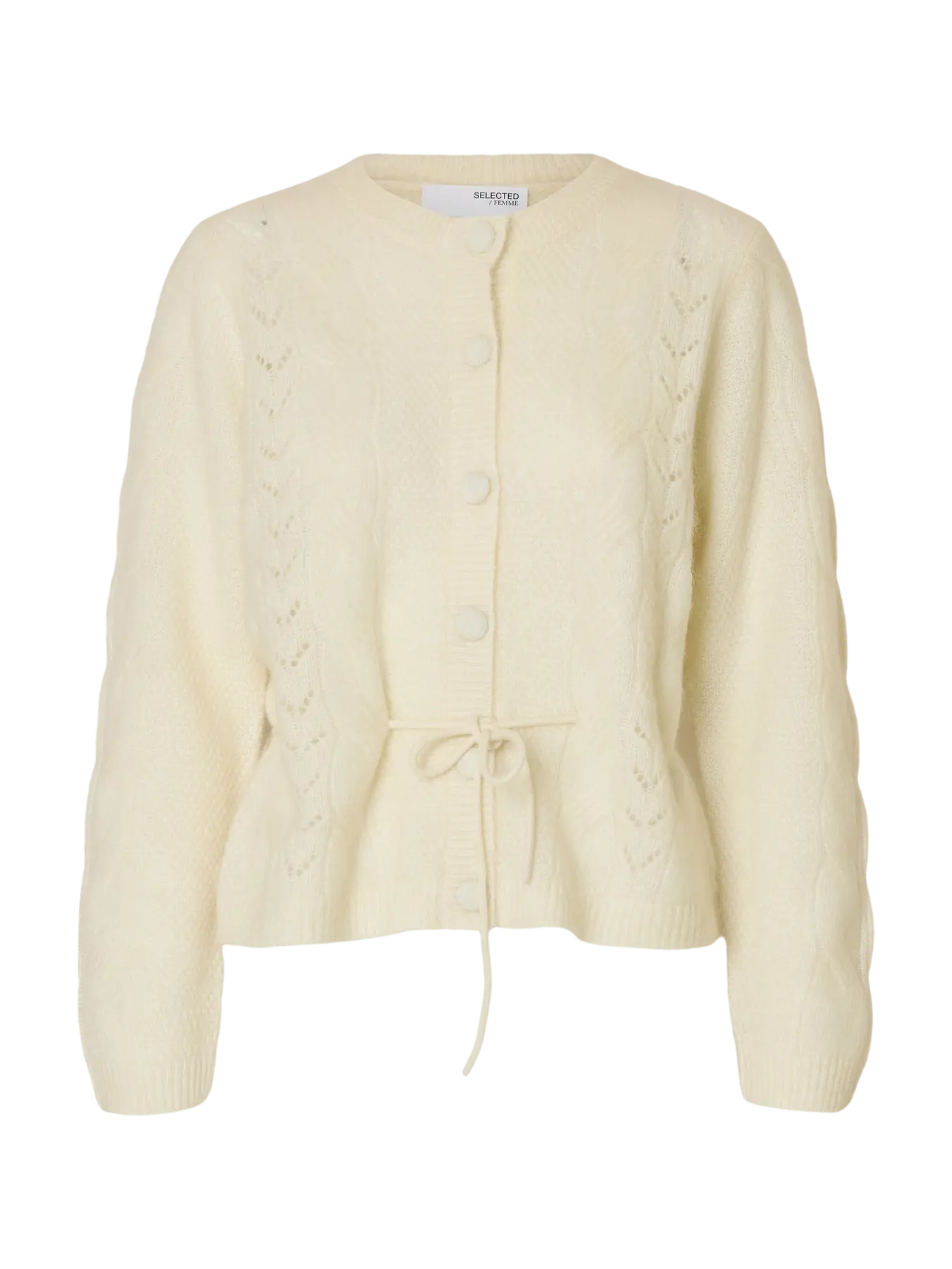 Vera Ls Knit Belt Kofta Ex - Snow White