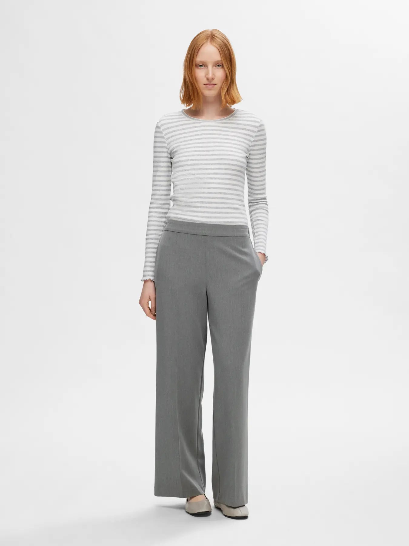 Emma-Tara Mw Wide Pant - Medium Grey Melange