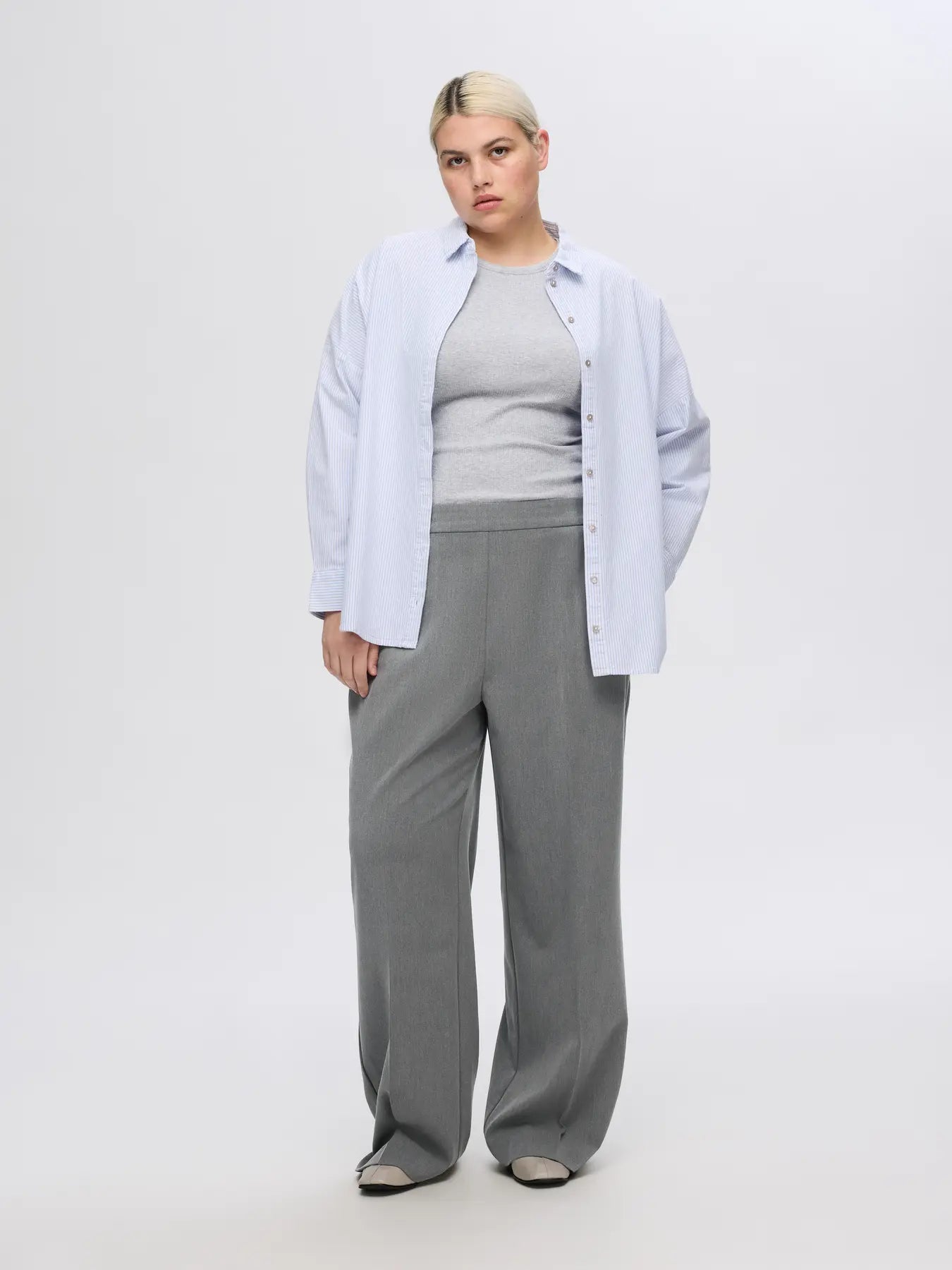Emma-Tara Mw Wide Pant - Medium Grey Melange