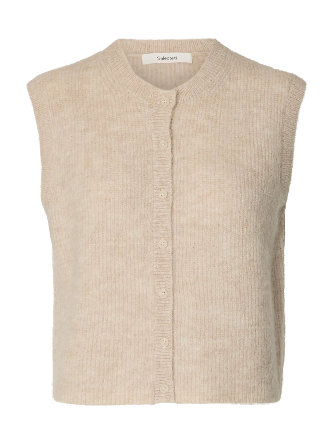 Lulu Sl Button O-Neck Vest - Birch Melange
