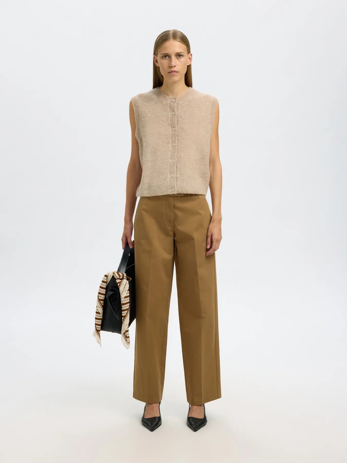 Lulu Sl Button O-Neck Vest - Birch Melange