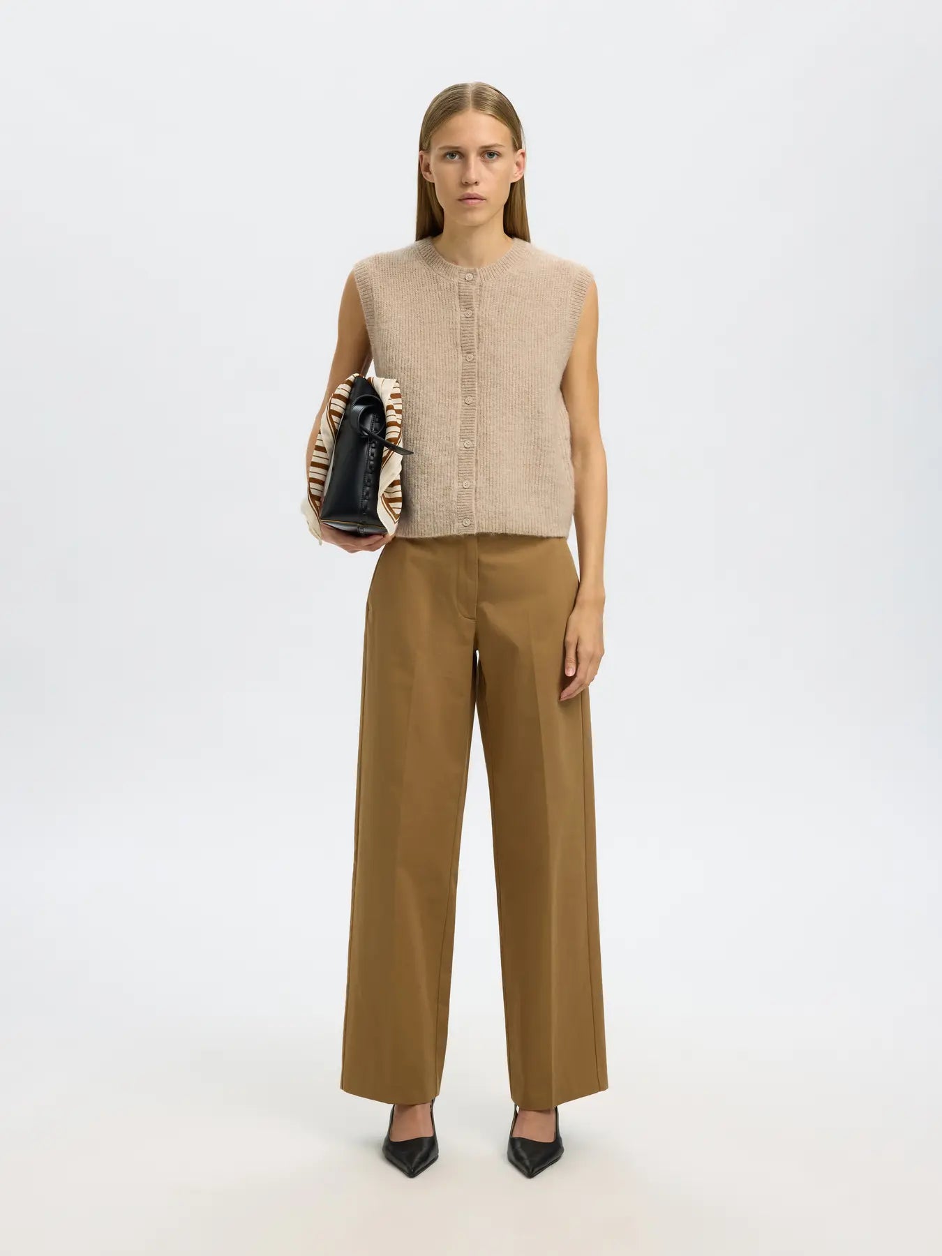 Lulu Sl Button O-Neck Vest - Birch Melange