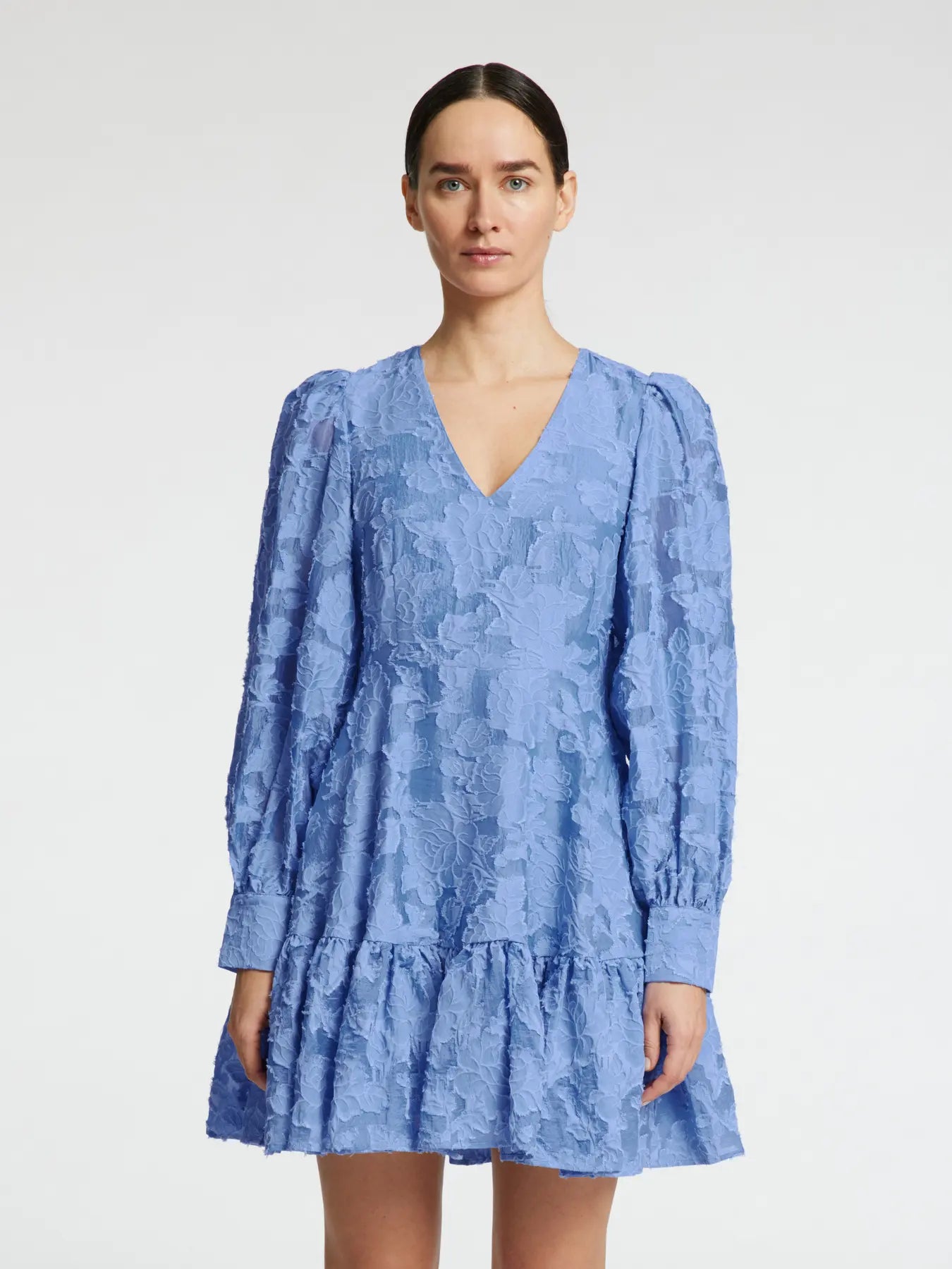 Calli-Sadie Ls Short V-Neck Dress Ff - Vista Blue
