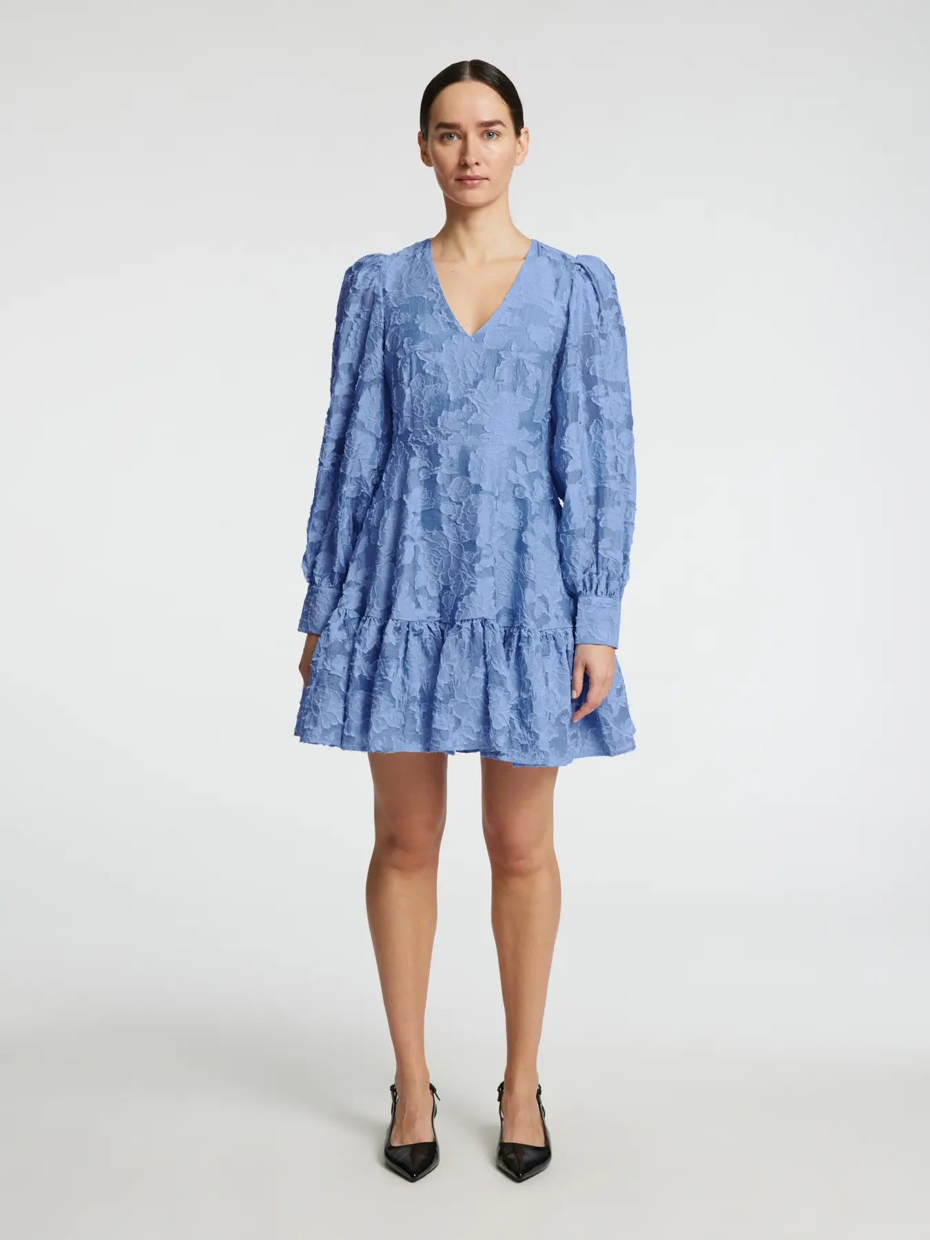 Calli-Sadie Ls Short V-Neck Dress Ff - Vista Blue