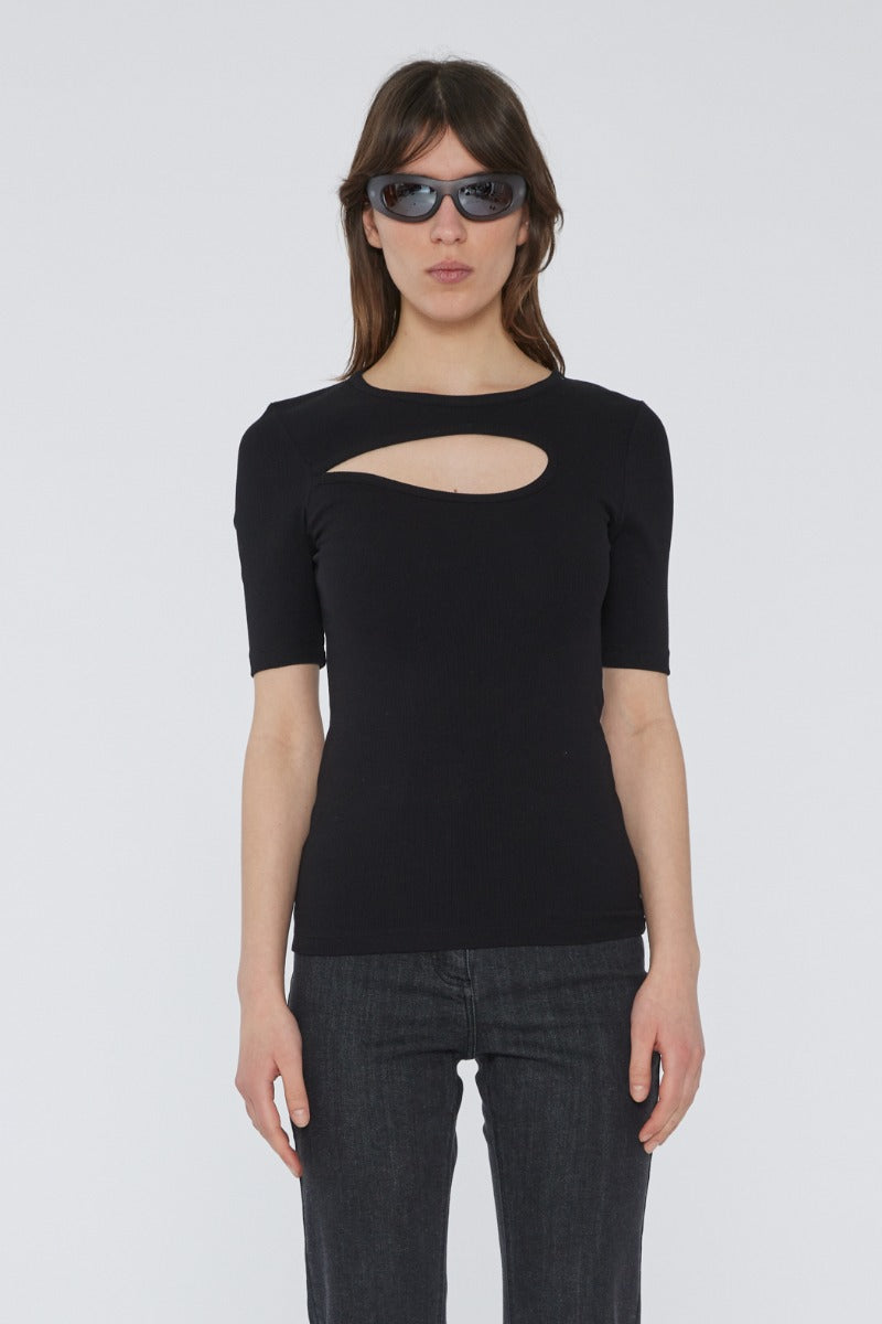 Rib Cut Out T-Shirt - Black