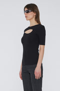 Rib Cut Out T-Shirt - Black