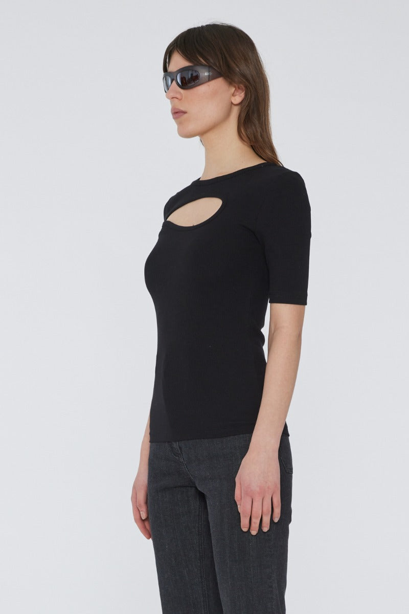 Rib Cut Out T-Shirt - Black