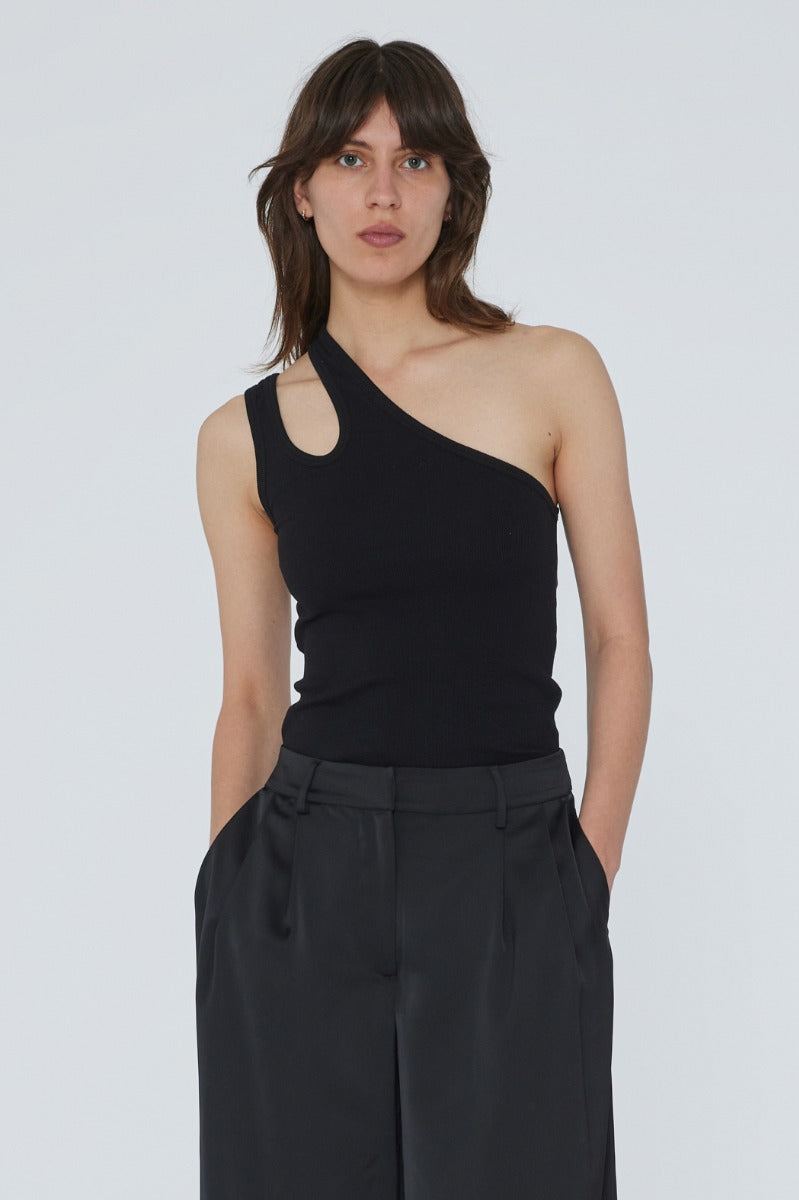 Jersey One-Shoulder Top - Black