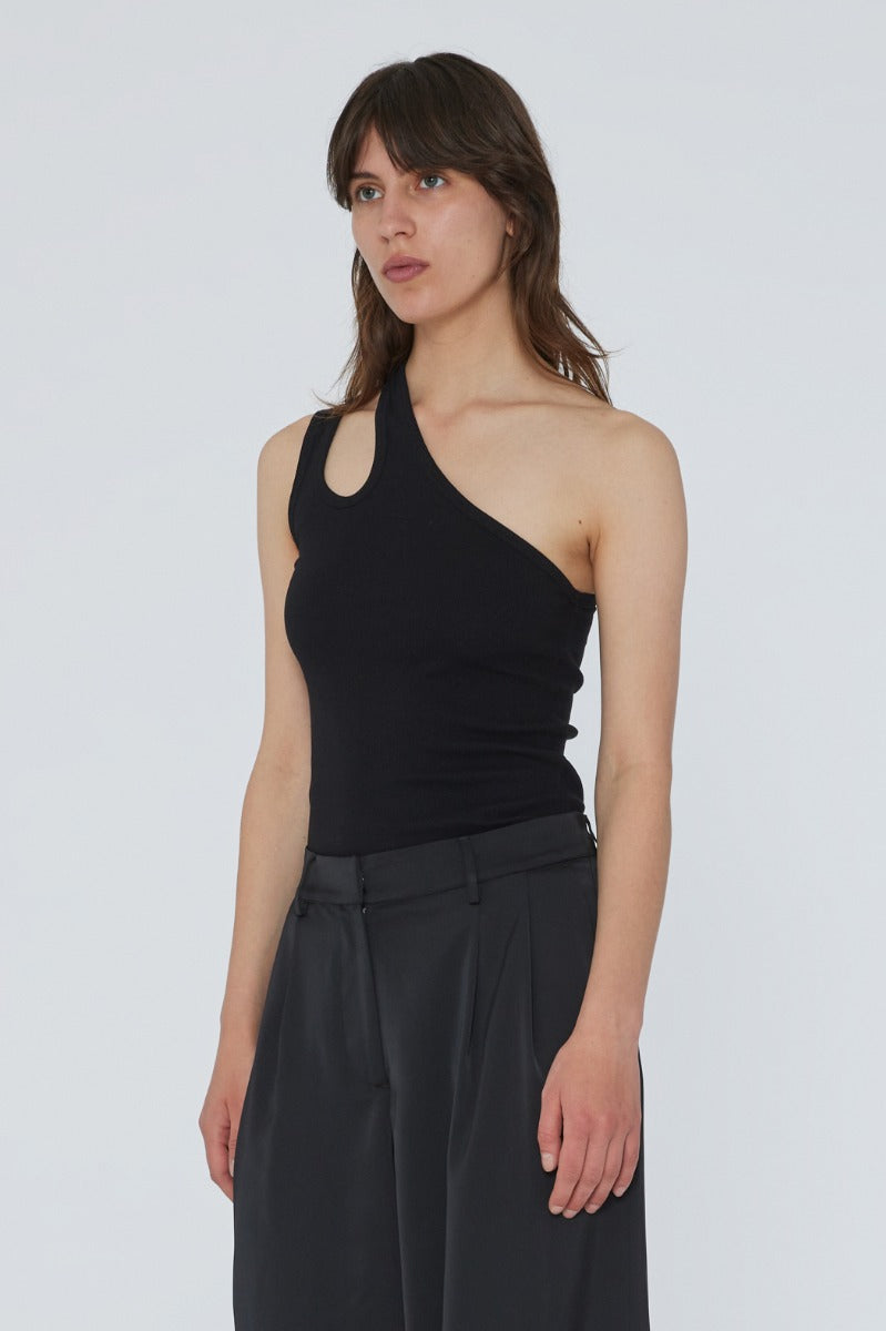Jersey One-Shoulder Top - Black