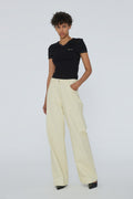 Striped Twill Wide Pants - Straw Comb