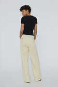 Striped Twill Wide Pants - Straw Comb