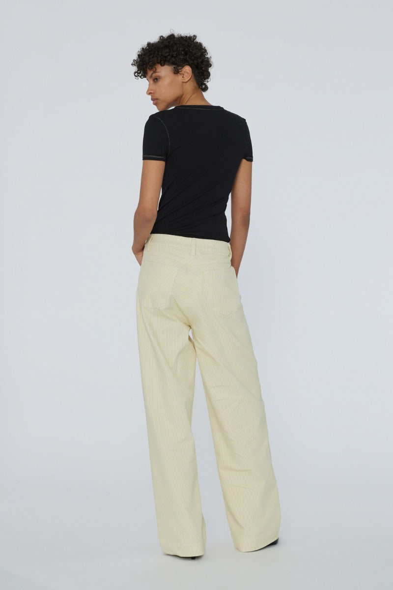 Striped Twill Wide Pants - Straw Comb