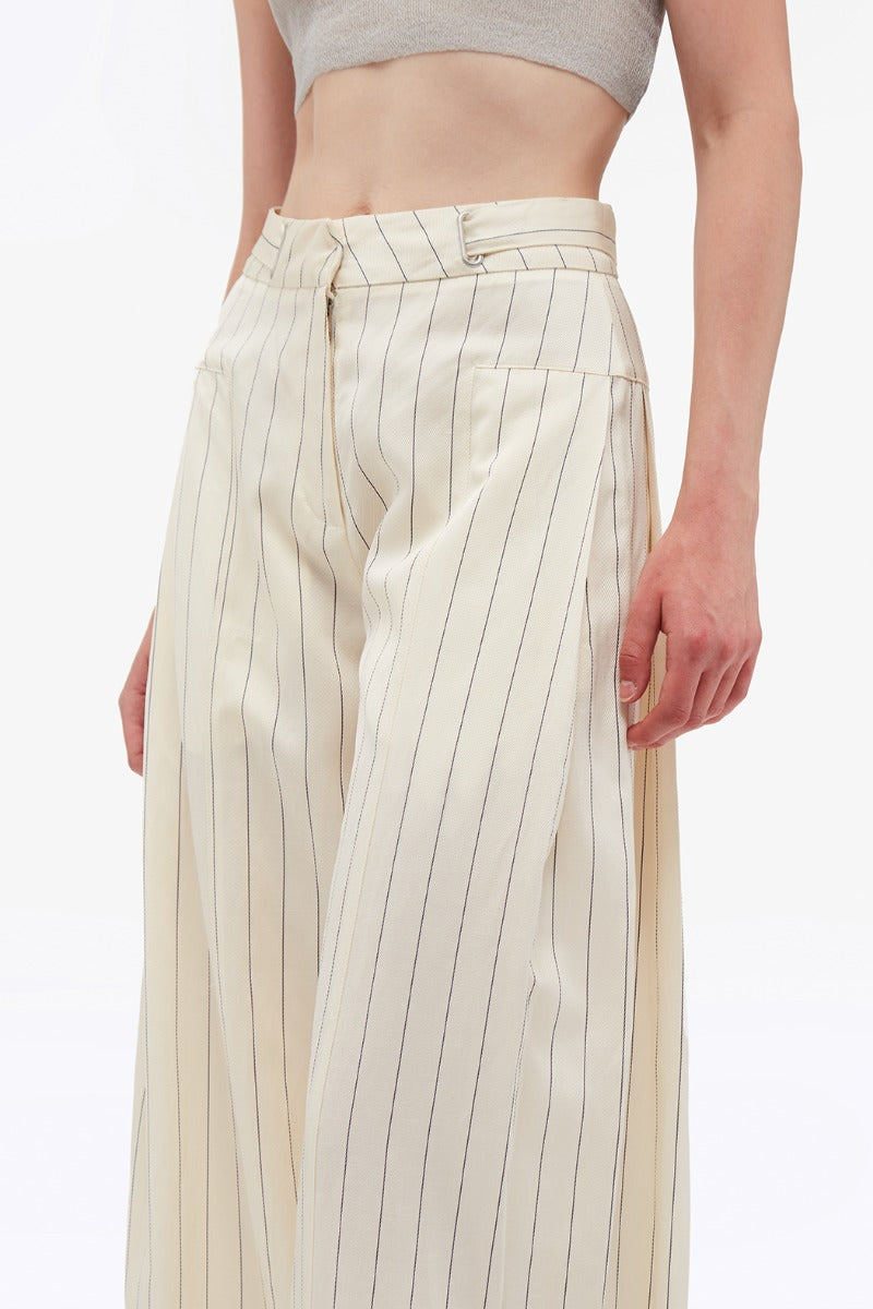 Wide Suiting Pants - Egret Comb