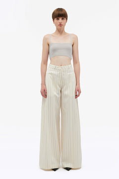 Wide Suiting Pants - Egret Comb