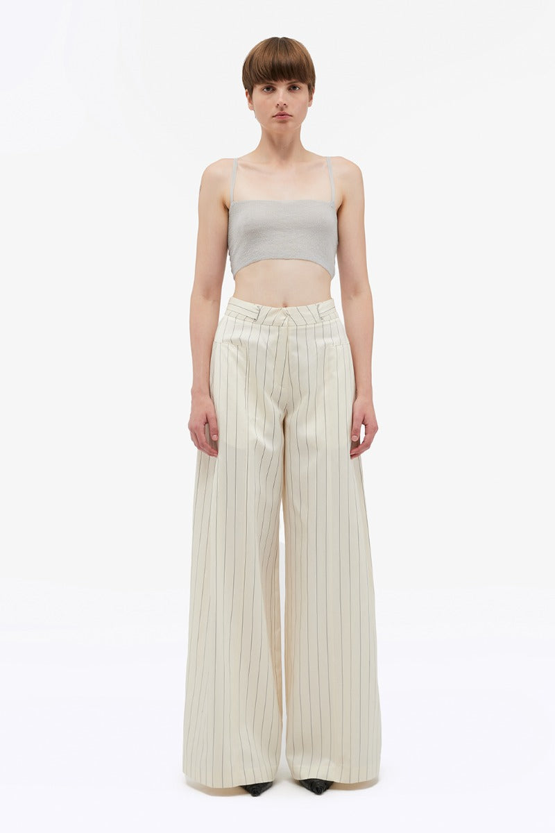 Wide Suiting Pants - Egret Comb