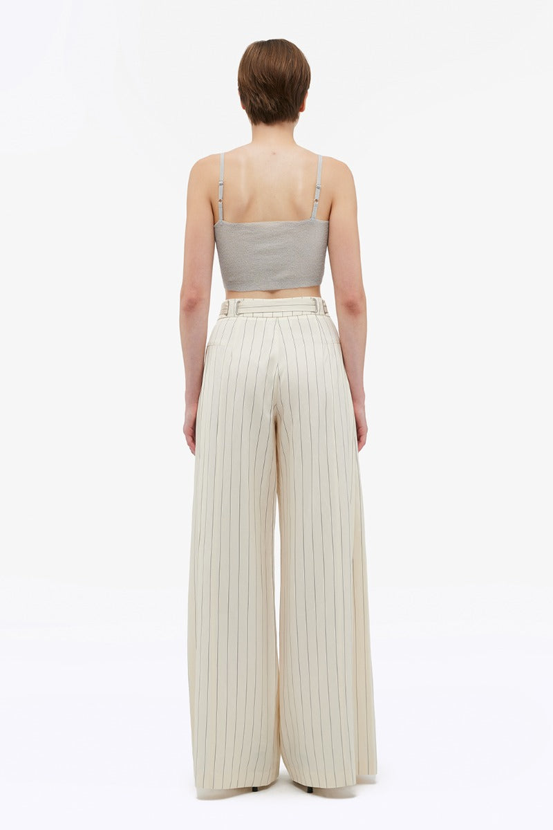 Wide Suiting Pants - Egret Comb