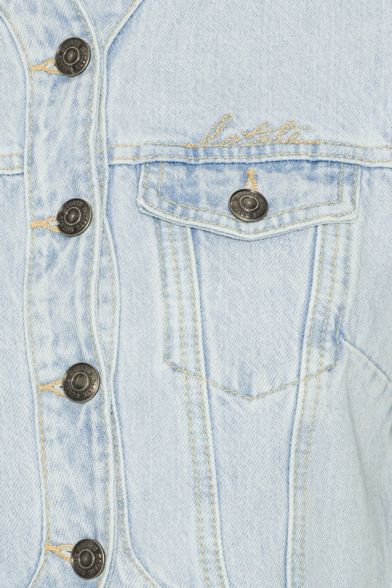 Round Sleeve Denim Jacket - Ljusblå denim