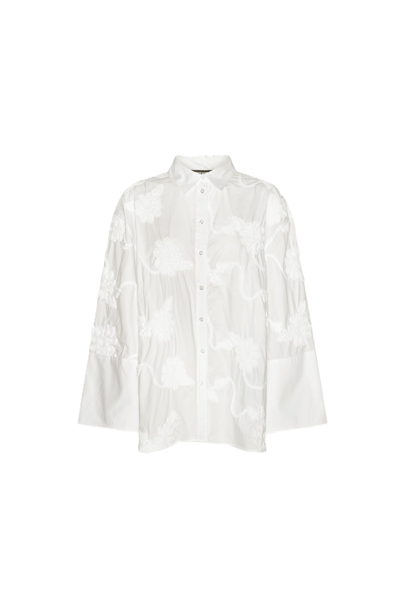 Flower Oversized Skjorta - Bright White