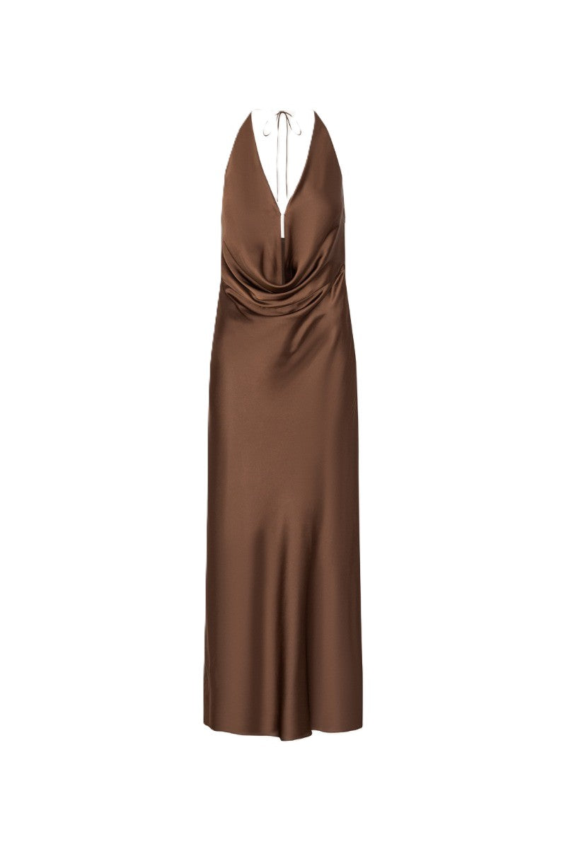 Chiffon Halter Dress - Potting Soil