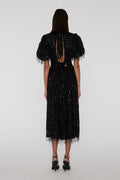 Sequin Midi Puff Dress - Black