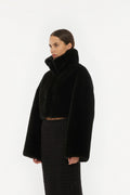 Faux Fur Crop Jacket - Black