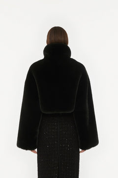 Faux Fur Crop Jacket - Black
