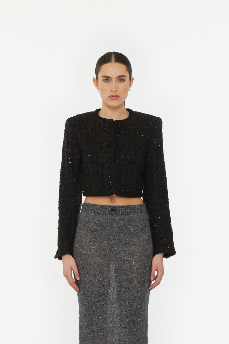 Boucle Crop Jacket - Black