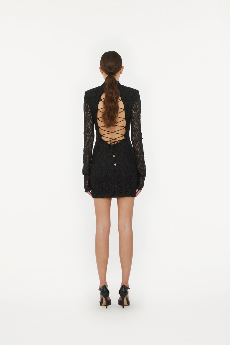Lace Mini LS Dress - Svart