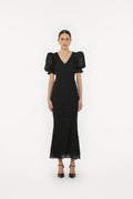 Lace Puff Sleeve Maxi Dress - Black