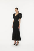 Lace Puff Sleeve Maxi Dress - Black