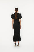 Lace Puff Sleeve Maxi Dress - Black