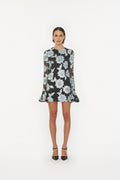 Flower Mesh Ls Mini Dress - Gray Pinstripe Comb.
