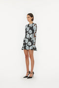 Flower Mesh Ls Mini Dress - Gray Pinstripe Comb.