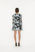 Flower Mesh Ls Mini Dress - Gray Pinstripe Comb.