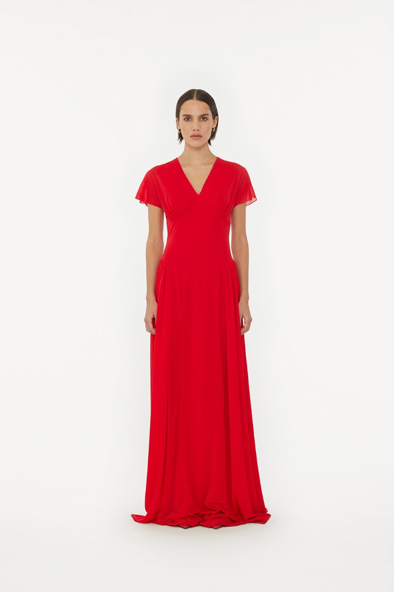 Maxi V-Neck Dress - Racing Red