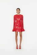 Sequins Ls Mini Dress - Racing Red