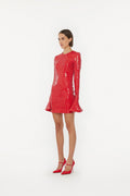 Sequins Ls Mini Dress - Racing Red