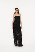 Flower Mesh Tube Dress - Black