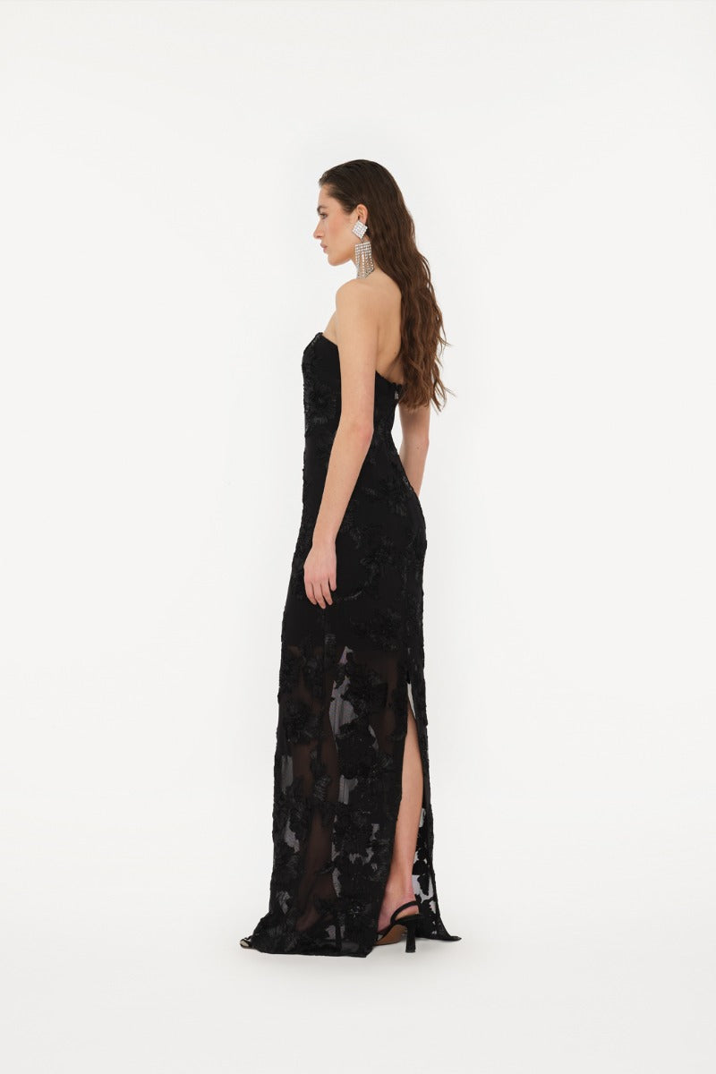 Flower Mesh Tube Dress - Black