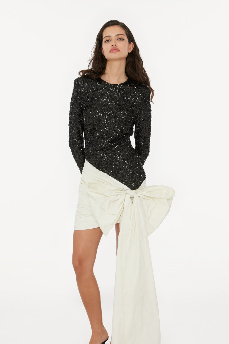 Sequins Bow Mini Dress - Black
