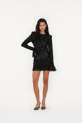 Sequins Mini Ls Dress - Black