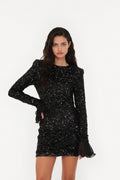 Sequins Mini Ls Dress - Black