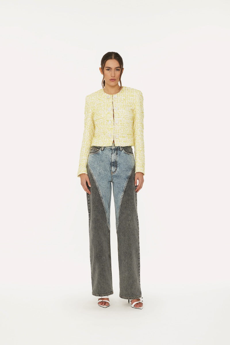 Straight Patchwork Jeans - Medium Blue