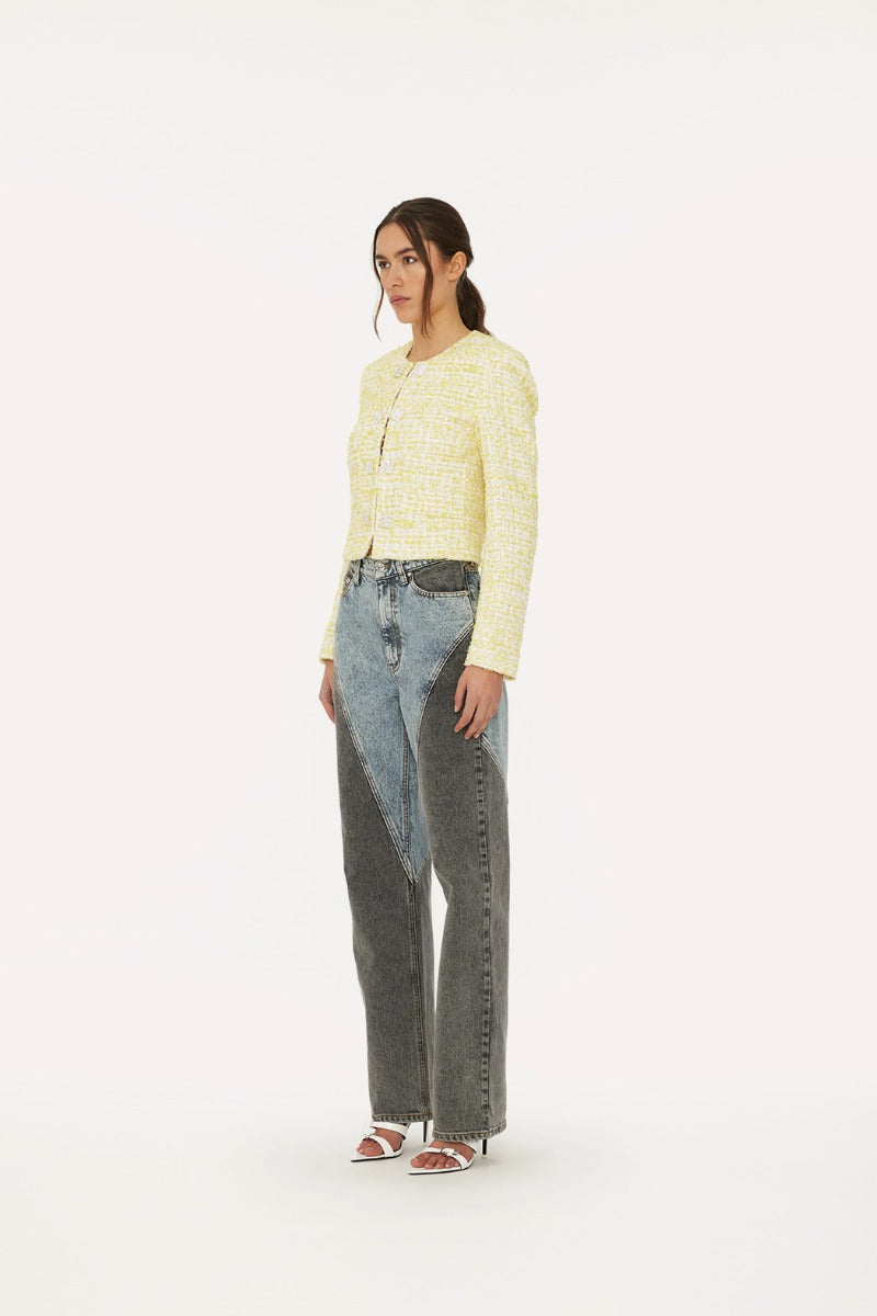 Straight Patchwork Jeans - Medium Blue